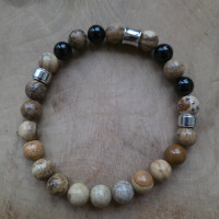 Kugelarmband Jaspe & Onyx mit silbernen Tubes 8mm