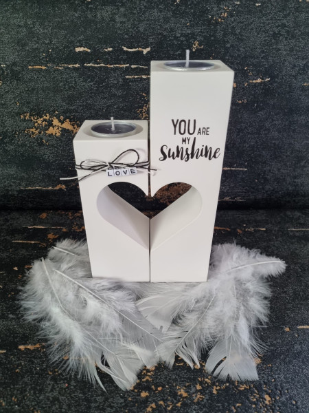 Teelichthalter Herz Säulen "You are my sunshine" Schwarz