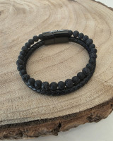 Lederarmband mit Lavastein & Shungit A