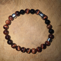Kugelarmband Stierauge & Onyx mit silbernen Tubes