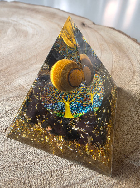 Orgonit Pyramide Lebensbaum Tigerauge & Obsidan